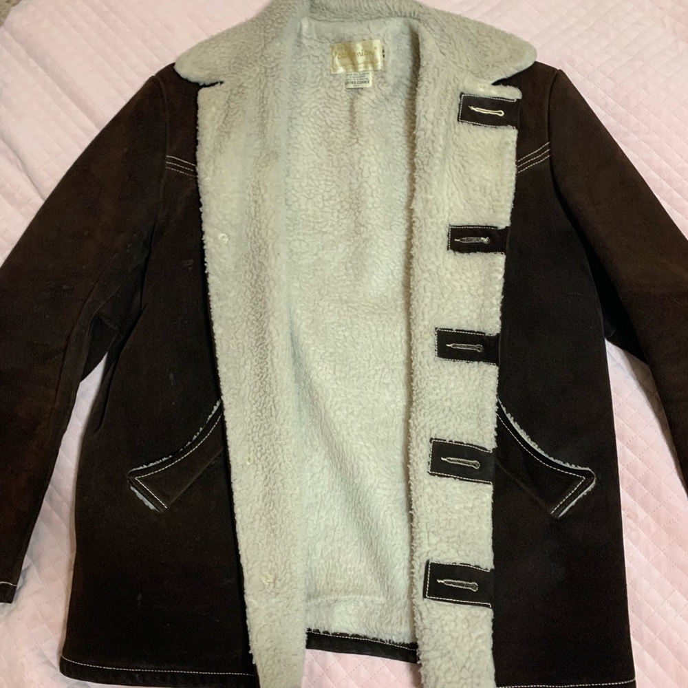 Real leather outdoor jacket lined with wool from the 70s
